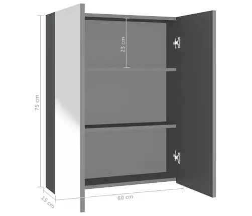 Vannitoa Peegelkapp, 60 X 15 X 75 cm Mdf, Antratsiit