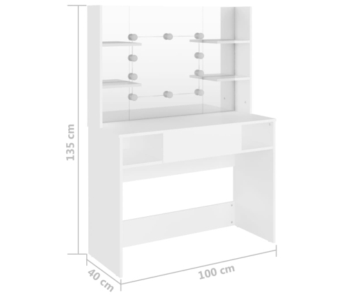 Kosmētikas Galds Ar Led Gaismām, 100X40X135 Cm, Mdf, Balts Vidaxl