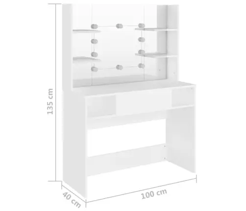 Meigilaud Led-Tuledega, 100X40X135 cm Valge