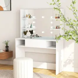 Kosmētikas Galds Ar Led Gaismām, 100X40X135 Cm, Mdf, Balts Vidaxl