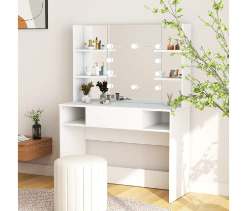 Kosmētikas Galds Ar Led Gaismām, 100X40X135 Cm, Mdf, Balts Vidaxl