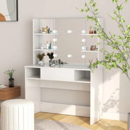 Kosmētikas Galds Ar Led Gaismām, 100X40X135 Cm, Mdf, Balts Vidaxl