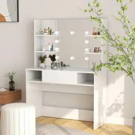 Kosmētikas Galds Ar Led Gaismām, 100X40X135 Cm, Mdf, Balts Vidaxl