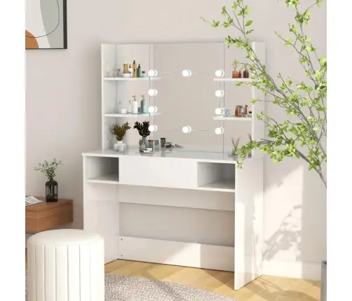 Kosmētikas Galds Ar Led Gaismām, 100X40X135 Cm, Mdf, Balts Vidaxl