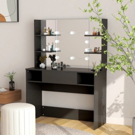Kosmetinis Staliukas Su Led, Juodas, 100X40X135cm Mdf