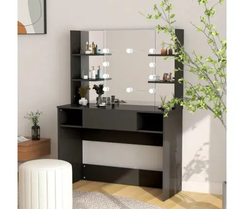 Kosmetinis Staliukas Su Led, Juodas, 100X40X135cm Mdf