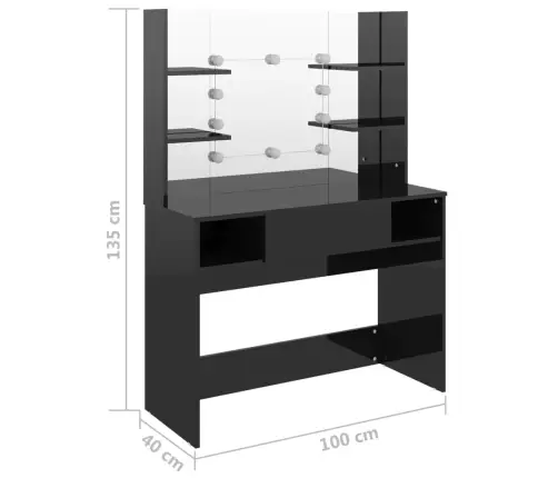 Kosmētikas Galds Ar Led Gaismām, 100X40X135 Cm, Mdf, Melns Vidaxl