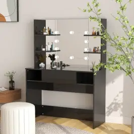 Kosmētikas Galds Ar Led Gaismām, 100X40X135 Cm, Mdf, Melns Vidaxl