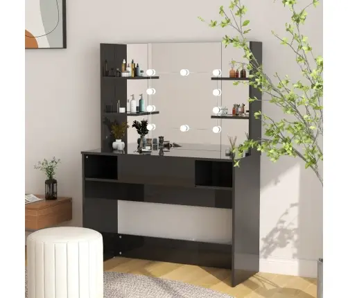 Kosmētikas Galds Ar Led Gaismām, 100X40X135 Cm, Mdf, Melns Vidaxl