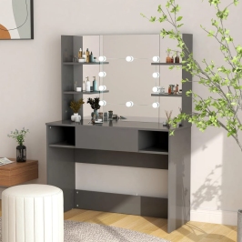 Kosmētikas Galds Ar Led Gaismām, 100X40X135 Cm, Mdf, Pelēks Vidaxl