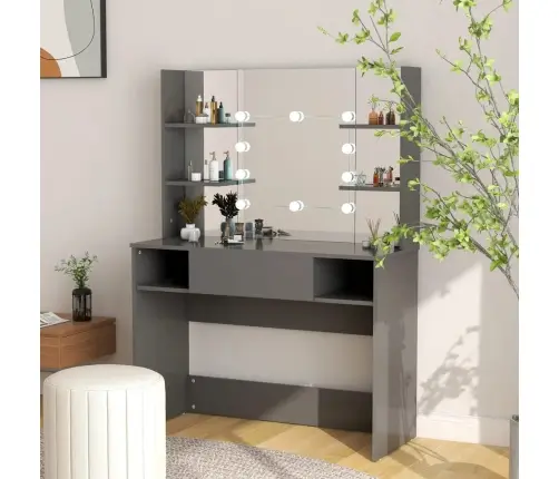 Kosmētikas Galds Ar Led Gaismām, 100X40X135 Cm, Mdf, Pelēks Vidaxl