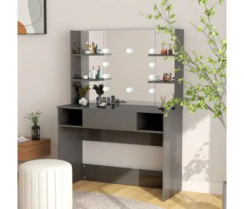 Kosmetinis Staliukas Su Led, Blizgus Pilkas, 100X40X135cm Mdf