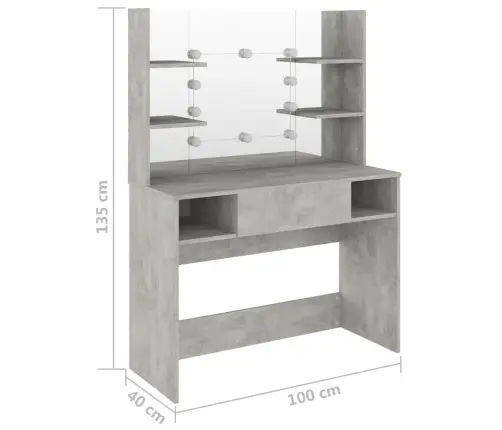 Kosmētikas Galds Ar Led Gaismām, 100X40X135 Cm, Mdf, Pelēks Vidaxl