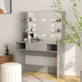 Kosmētikas Galds Ar Led Gaismām, 100X40X135 Cm, Mdf, Pelēks Vidaxl