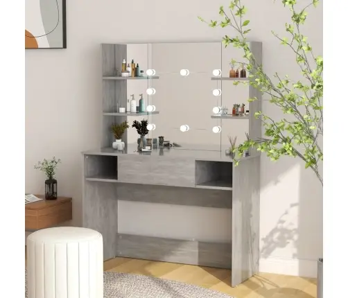 Kosmētikas Galds Ar Led Gaismām, 100X40X135 Cm, Mdf, Pelēks Vidaxl