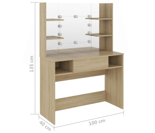 Meigilaud Led-Tuledega, 100X40X135 cm Mdf-Plaat, Tamm