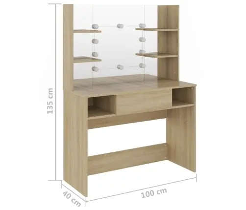 Kosmetinis Staliukas Su Led, Ąžuolo Spalvos, 100X40X135cm Mdf