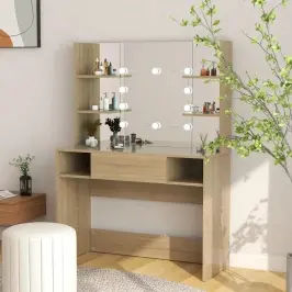Kosmētikas Galds Ar Led Gaismām, 100X40X135 Cm, Mdf, Ozolkoka Vidaxl
