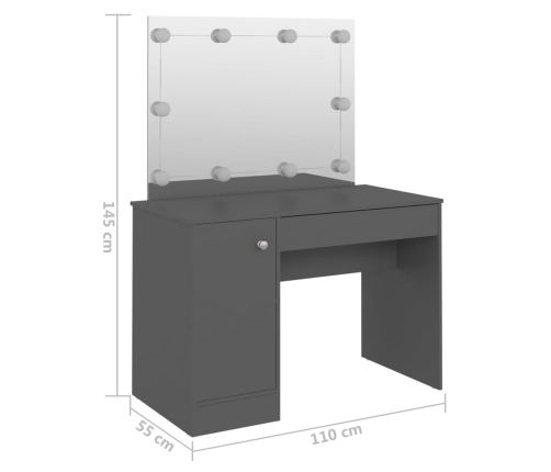 Kosmētikas Galds Ar Led Gaismām, 110X55X145 Cm, Mdf, Pelēks Vidaxl