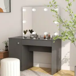 Kosmētikas Galds Ar Led Gaismām, 110X55X145 Cm, Mdf, Pelēks Vidaxl