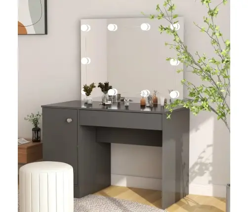 Kosmētikas Galds Ar Led Gaismām, 110X55X145 Cm, Mdf, Pelēks Vidaxl
