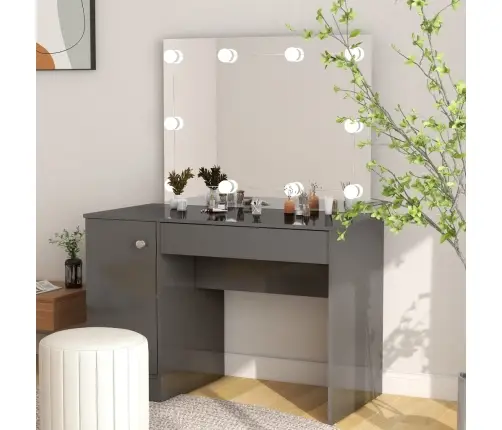 Kosmetinis Staliukas Su Led, Blizgus Pilkas, 110X55X145cm Mdf