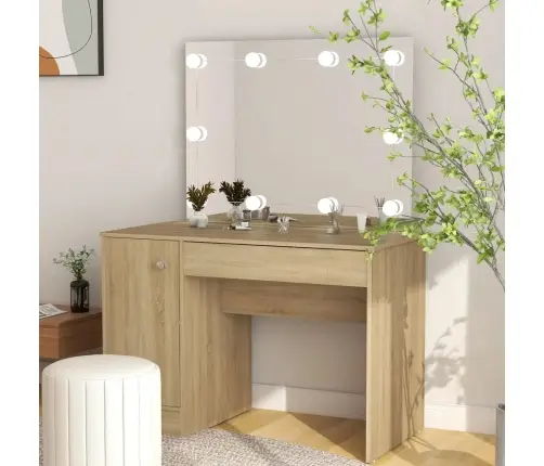 Kosmētikas Galds Ar Led Gaismām, 110X55X145 Cm, Mdf, Ozolkoka Vidaxl Kosmētikas Galds Ar Led Gaismām, 110X55X145 Cm, Mdf, Ozolkoka Vidaxl