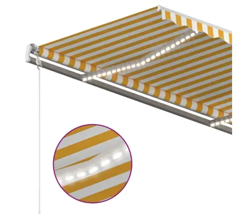Markīze Ar Led Un Vēja Sensoru, 300X250 Cm, Dzelteni Balta Vidaxl