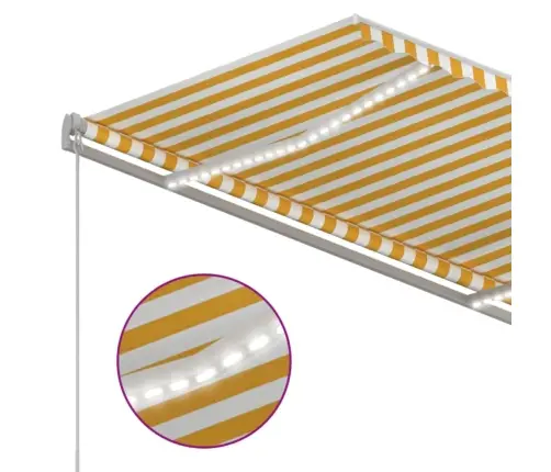 Izvelkama Markīze Ar Led, 350X250 Cm, Dzeltena Un Balta Vidaxl