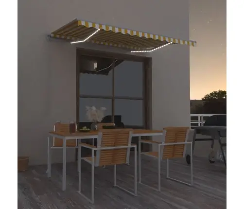 Izvelkama Markīze Ar Led, 350X250 Cm, Dzeltena Un Balta Vidaxl