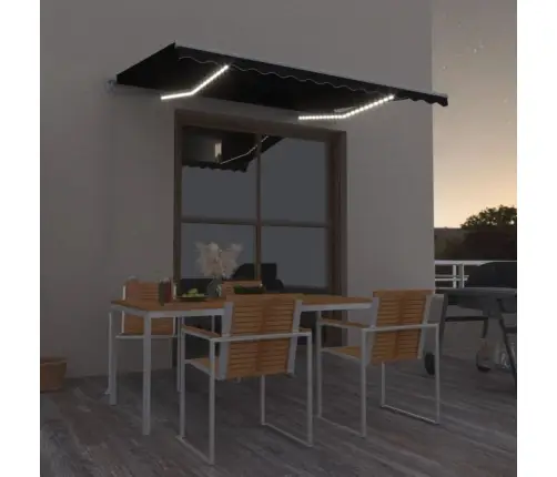 Manuāli Izvelkama Markīze Ar Led, 350X250 Cm, Antracītpelēka Vidaxl
