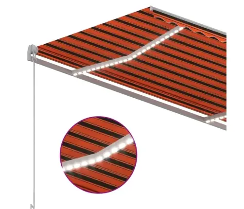Izvelkama Markīze Ar Led, Manuāla, 350X250 Cm, Oranža Un Brūna Vidaxl
