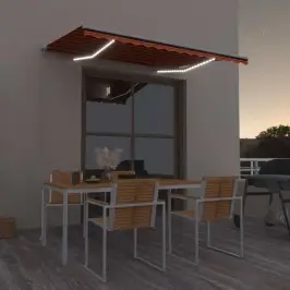 Izvelkama Markīze Ar Led, Manuāla, 350X250 Cm, Oranža Un Brūna Vidaxl