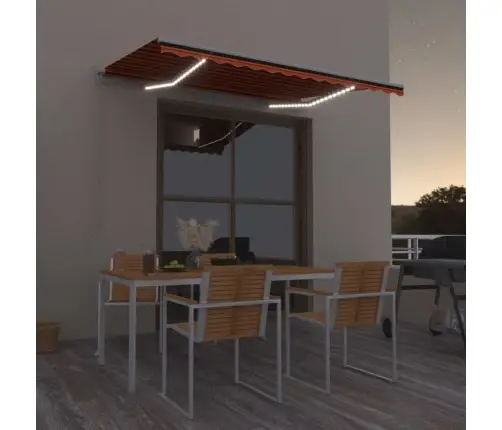 Izvelkama Markīze Ar Led, Manuāla, 350X250 Cm, Oranža Un Brūna Vidaxl