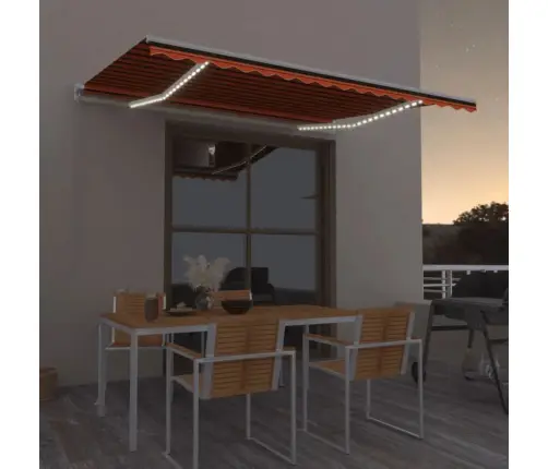Izvelkama Markīze Ar Led, Manuāla, 450X300 Cm, Oranža Un Brūna Vidaxl