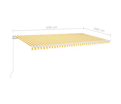 Izvelkama Markīze Ar Led, 600X300 Cm, Manuāla, Dzeltena, Balta Vidaxl