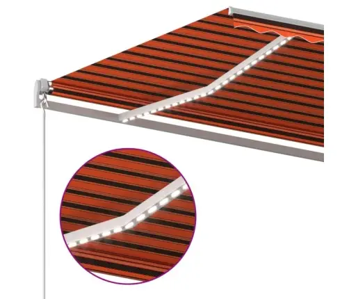 Izvelkama Markīze Ar Led, Manuāla, 600X300 Cm, Oranža Un Brūna Vidaxl