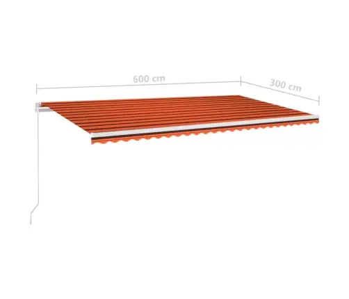 Izvelkama Markīze Ar Led, Manuāla, 600X300 Cm, Oranža Un Brūna Vidaxl