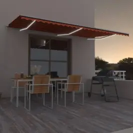 Izvelkama Markīze Ar Led, Manuāla, 600X300 Cm, Oranža Un Brūna Vidaxl