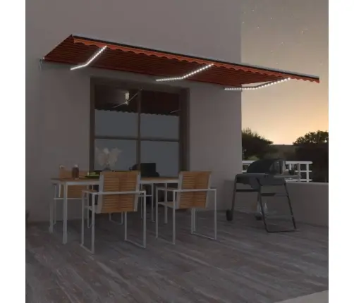 Izvelkama Markīze Ar Led, Manuāla, 600X300 Cm, Oranža Un Brūna Vidaxl
