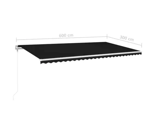Izvelkama Markīze Ar Led Un Vēja Sensoru, Pelēka, 600X300 Cm Vidaxl