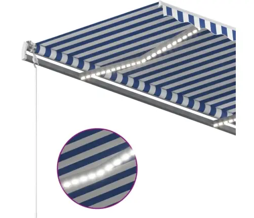 Izvelkama Markīze Ar Led, 450X350 Cm, Manuāla, Zila Un Balta Vidaxl
