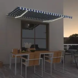 Izvelkama Markīze Ar Led, 450X350 Cm, Manuāla, Zila Un Balta Vidaxl