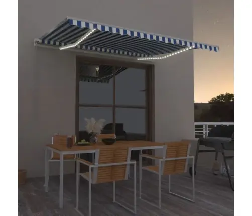 Izvelkama Markīze Ar Led, 450X350 Cm, Manuāla, Zila Un Balta Vidaxl