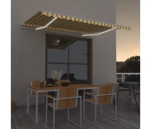 Izvelkama Markīze Ar Led, 450X350Cm, Manuāla, Dzeltena Un Balta Vidaxl