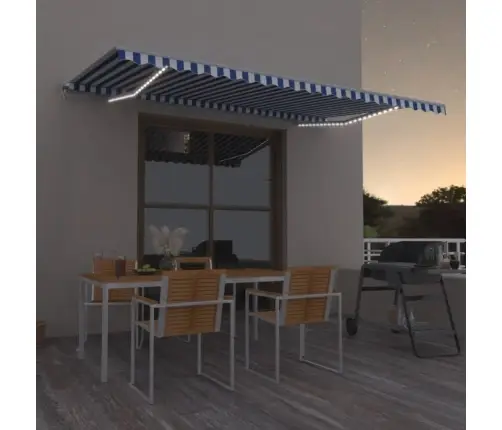 Izvelkama Markīze Ar Led, 500X350 Cm, Manuāla, Zila Un Balta Vidaxl