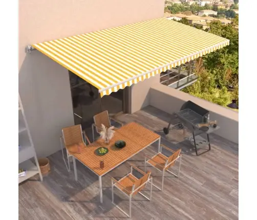 Izvelkama Markīze, 600X350 Cm, Manuāla, Dzeltena Un Balta Vidaxl