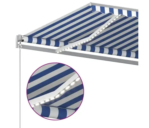Izvelkama Markīze Ar Led, 600X350 Cm, Manuāla, Zila Un Balta Vidaxl