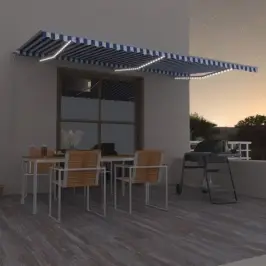 Izvelkama Markīze Ar Led, 600X350 Cm, Manuāla, Zila Un Balta Vidaxl Izvelkama Markīze Ar Led, 600X350 Cm, Manuāla, Zila Un Balta Vidaxl