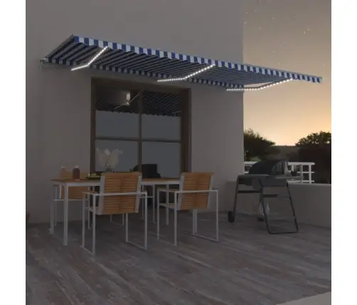 Izvelkama Markīze Ar Led, 600X350 Cm, Manuāla, Zila Un Balta Vidaxl